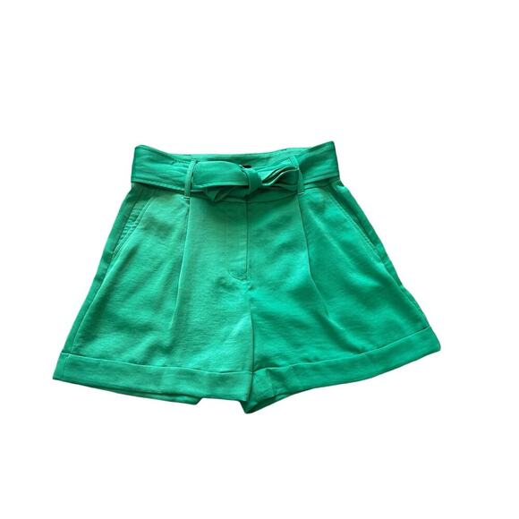 Express Women's 4 Shortie Super High Rise Green Belted Shorts - Picture 1 of 11